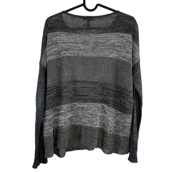 Eileen Fisher Linen Open Knit Grey Striped Sweater Size XS Fisherman Lagenlook - Picture 2 of 6